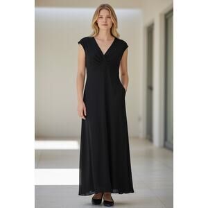 Jones New York Black V-Neck Cap Sleeve Midi Dress